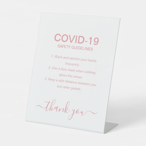 Simple Rose Gold Covid Safety Guidelines Party Pedestal Sign