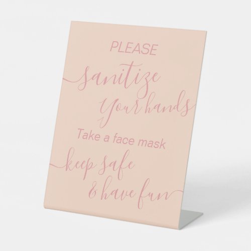 Simple Rose Gold Covid Safety Sanitize Mask Blush Pedestal Sign