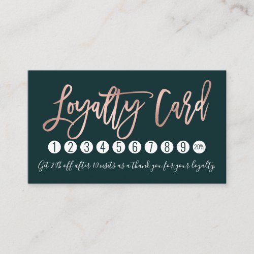 Simple Rose Gold Emerald Green Modern Typography Loyalty Card
