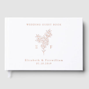 Simple Rose Gold Foil Cherry Blossom Monogram Foil Guest Book