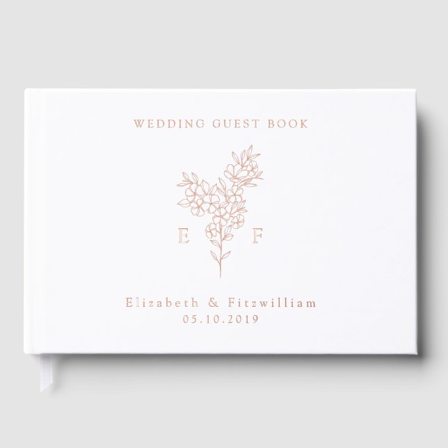 Simple Rose Gold Foil Cherry Blossom Monogram  Foil Guest Book (Front)