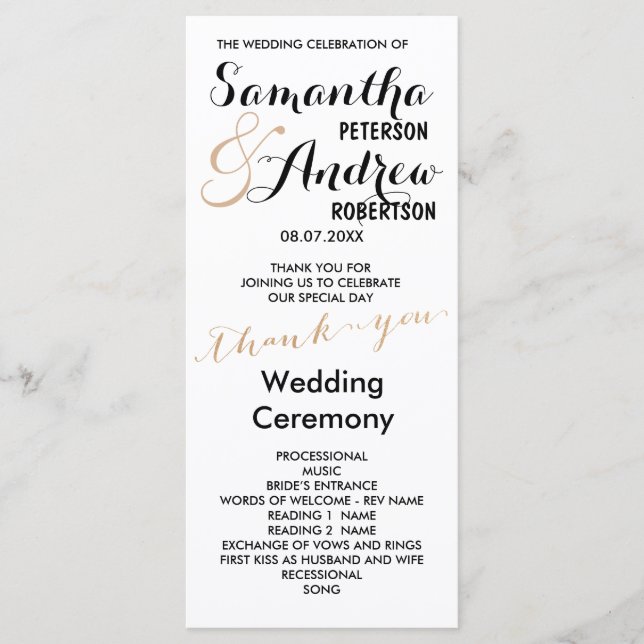 Simple rose gold foil chic Wedding Program (Front)