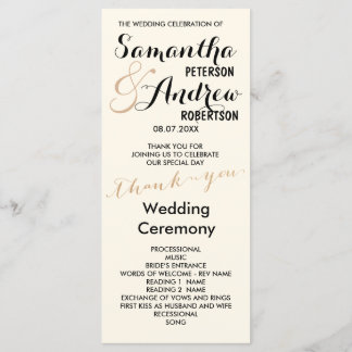 Simple rose gold foil chic Wedding Program ivory
