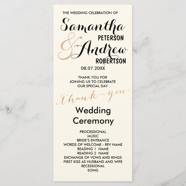 Simple rose gold foil chic Wedding Program ivory (Front)