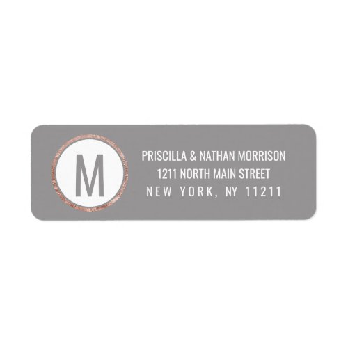 Simple Rose Gold Frame Slate Gray Wedding Address Label
