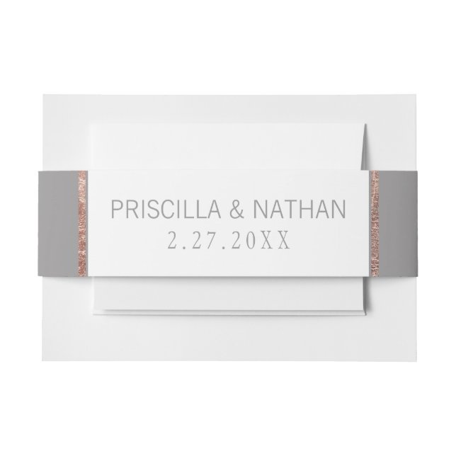 Simple Rose Gold Frame Slate Gray Wedding Invitation Belly Band (Front Example)