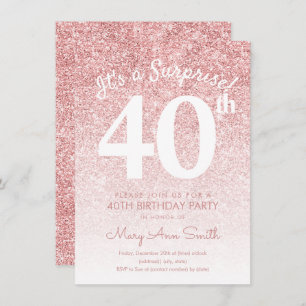 Simple Rose Gold Glitter 40th Birthday Party  Invitation