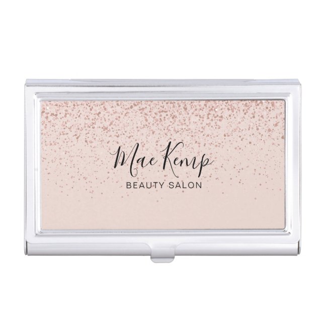 Simple Rose Gold Glitter Business Card Case (Front)