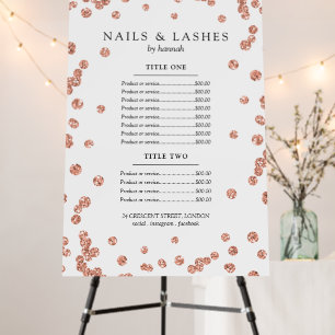 Simple Rose Gold Glitter Confetti Price Menu Foam Board