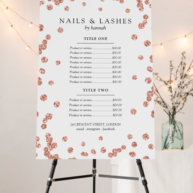 Simple Rose Gold Glitter Confetti Price Menu  Foam Board (In Situ (Stand))