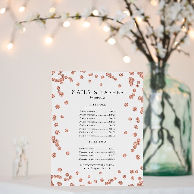 Simple Rose Gold Glitter Confetti Price Menu  Foam Board (In Situ (Wedding))