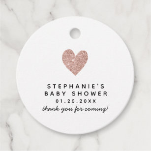 Simple Rose Gold Glitter Heart Baby Shower Favor Tags