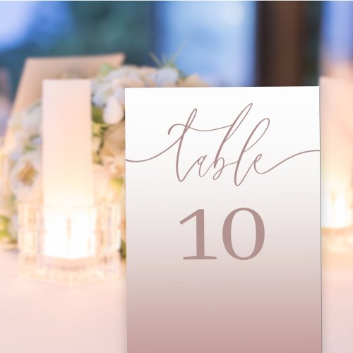 Simple Rose Gold Gradient Wedding Table Number
