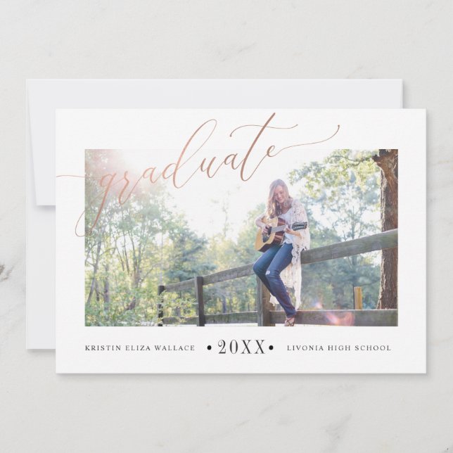 Simple Rose Gold Graduation Announcements (Front)