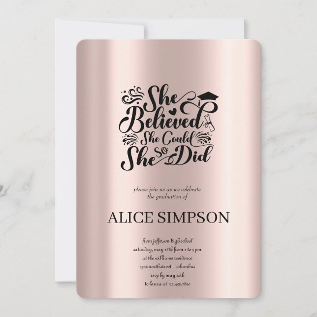 Simple rose gold Graduation  Invitation (Front)