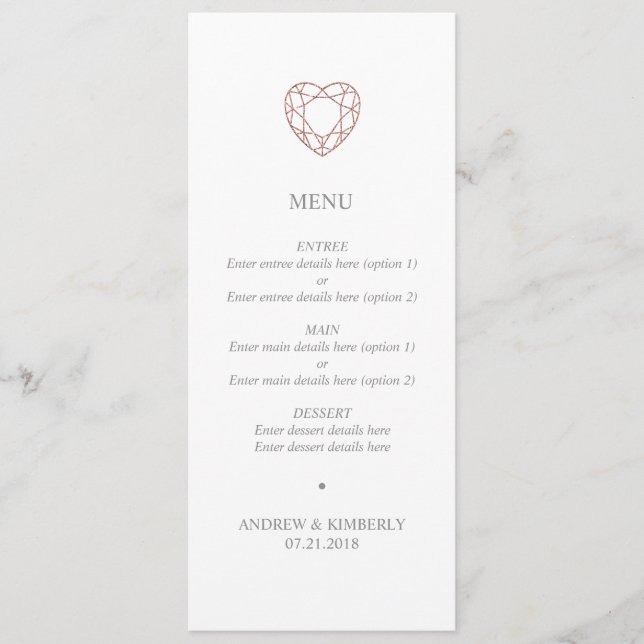 Simple rose gold heart wedding menu (Front)