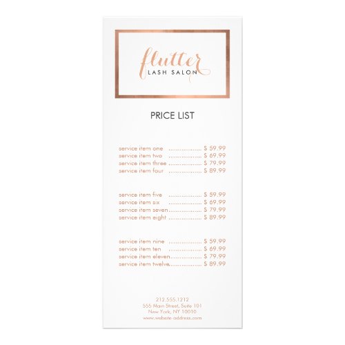 Simple Rose Gold Lash Salon Logo Rack Card