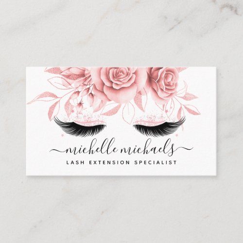 Simple Rose Gold Lashes Aftercare Instructions Business Card
