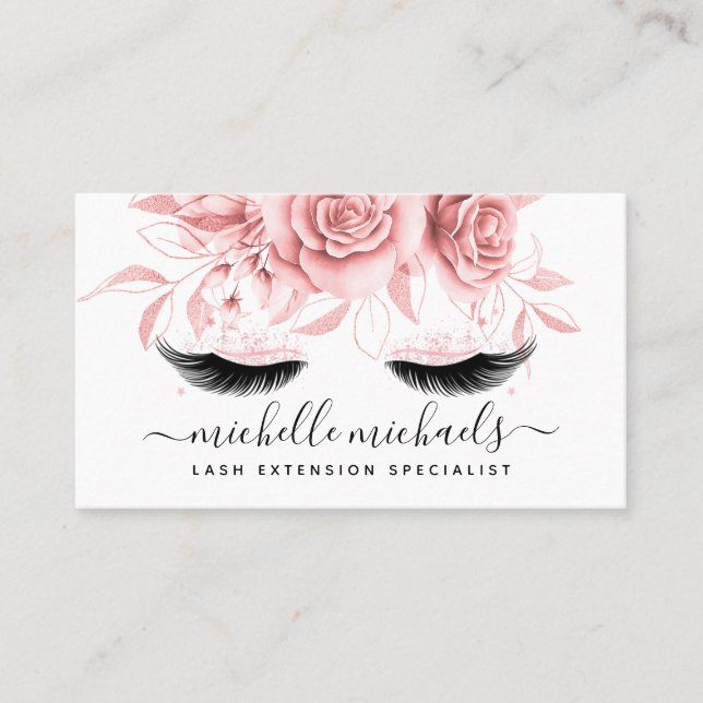 Simple Rose Gold Lashes Aftercare Instructions Business Card (Front)