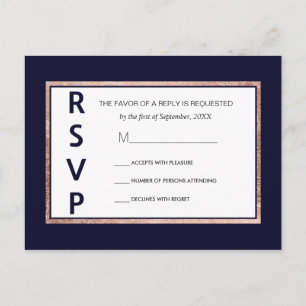 Simple Rose Gold Lined Navy Blue RSVP Postcards