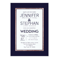 Simple Rose Gold Lined Navy Blue Wedding Card