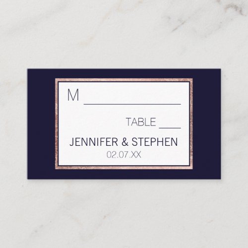 Simple Rose Gold Lined Navy Blue Wedding Place Card