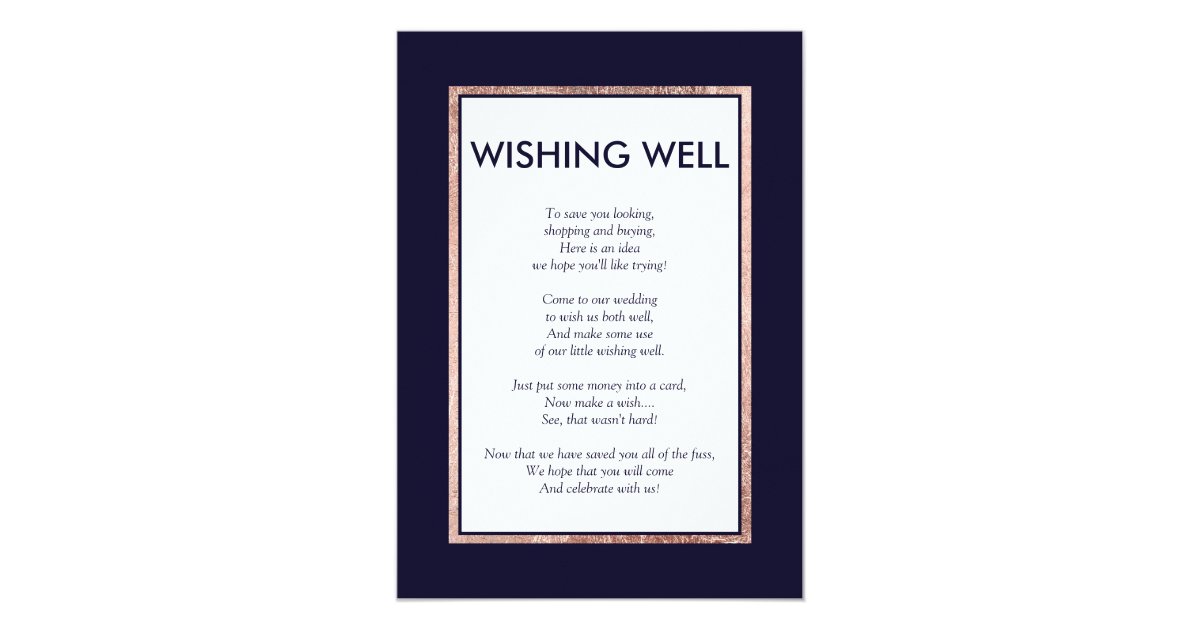 Simple Rose Gold Lined Navy Wishing Well Invitation Zazzle Com