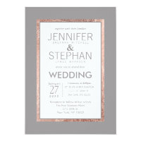 Simple Rose Gold Lined Slate Gray Wedding Card