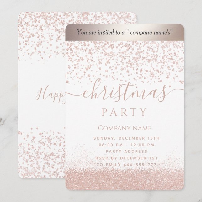 Simple rose gold  luxury corporate Christmas party Invitation (Front/Back)