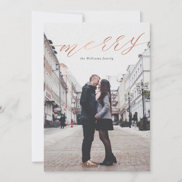Simple Rose Gold Merry Christmas Photo Cards