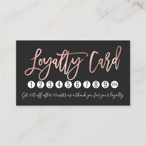 Simple Rose Gold Modern Typography Black White Loyalty Card