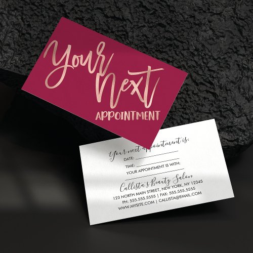 Simple Rose Gold Modern Typography Dark Pink Appointment Card