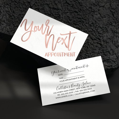 Simple Rose Gold Modern Typography White Black Appointment Card