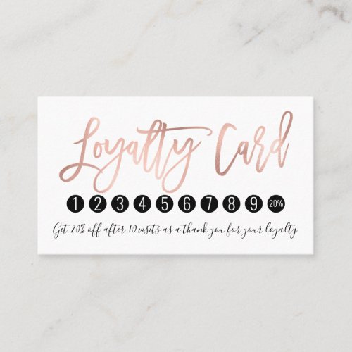 Simple Rose Gold Modern Typography White Black Loyalty Card