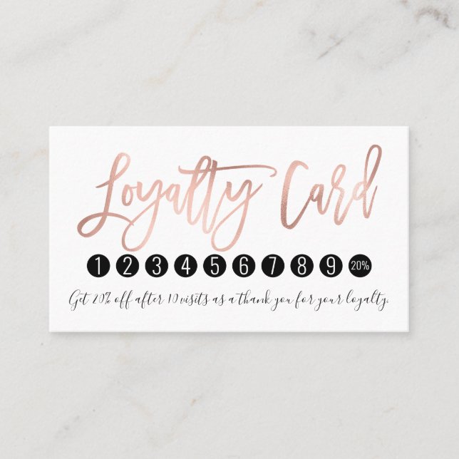 Simple Rose Gold Modern Typography White Black Loyalty Card (Front)