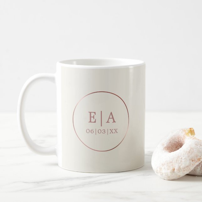 Simple Rose Gold Monogram Couples' Wedding Coffee  Coffee Mug (With Donut)