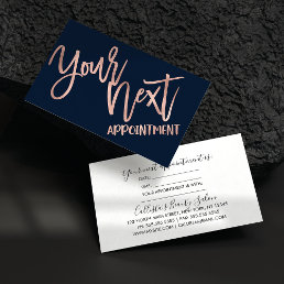 Simple Rose Gold Navy Blue Modern Typography Appointment Card