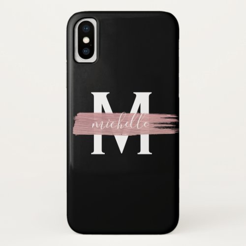 Simple Rose Gold Paint Classy Monogram Black iPhone X Case