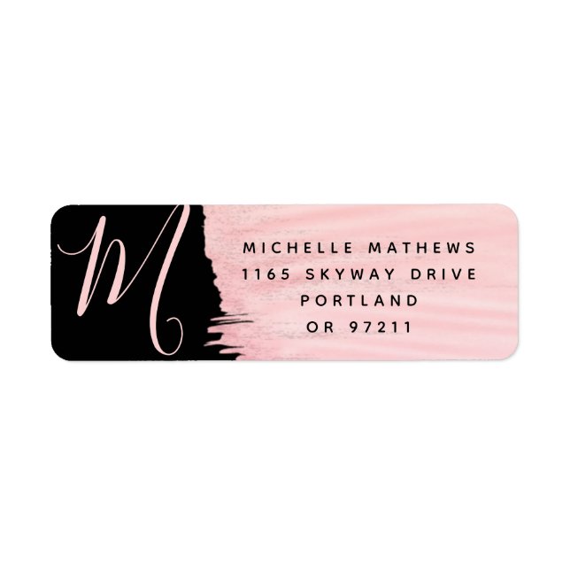 Simple Rose Gold Paint Monogram Business Black Label (Front)