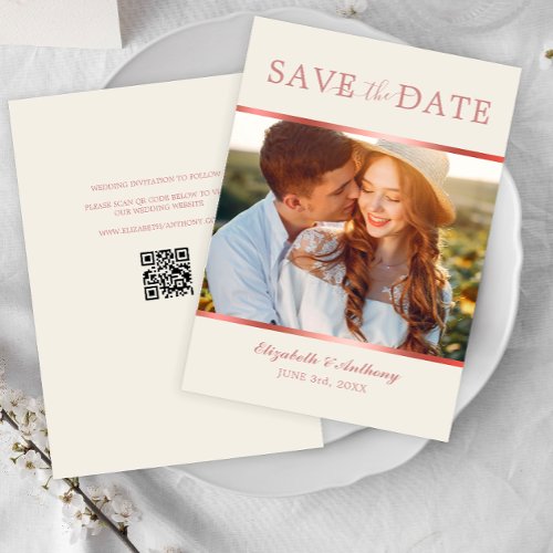 Simple Rose Gold Photo QR Code Save The Date