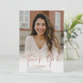 Simple Rose Gold Script 2 Photo Graduation Thank You Card (Standing Front)