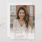 Simple Rose Gold Script 2 Photo Graduation Thank You Card (Front)