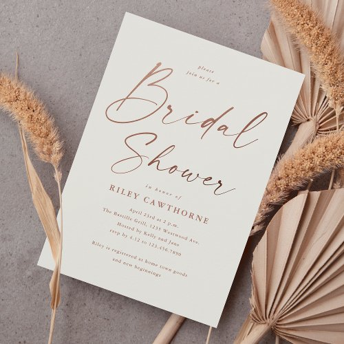 Simple Rose Gold Script Bridal Shower Invitation