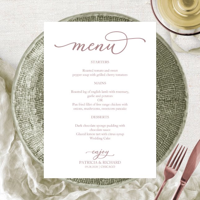 Simple Rose Gold Script Wedding Menu (Creator Uploaded)