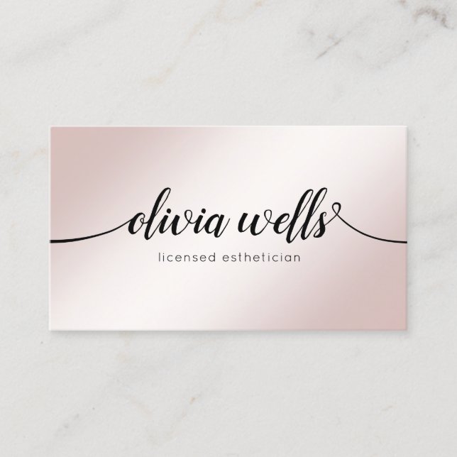 Simple Rose Gold Signature Script Beauty Salon Business Card (Front)
