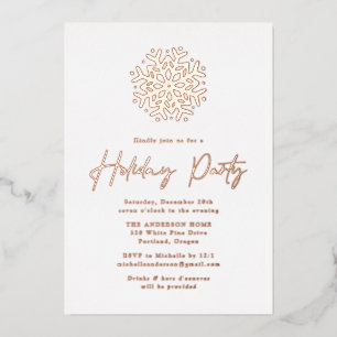 Simple Rose Gold Snowflake Holiday Party Foil Invitation