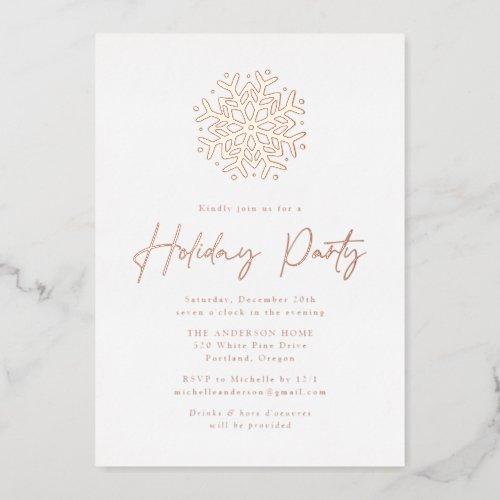 Simple Rose Gold Snowflake Holiday Party Foil Invitation