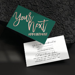 Simple Rose Gold Teal Green Modern Typography Appointment Card