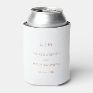 Simple Rose Pink Monogram Elegant Wedding Can Cooler