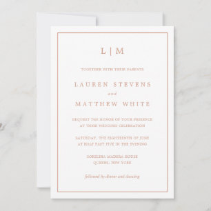 Simple Rose Pink Monogram Elegant Wedding Invitation